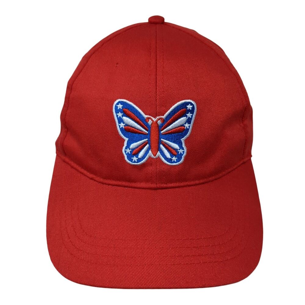 Butterfly USA Strapback Hat Red One Size Adjustable Solid Embroidered